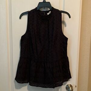 LOFT Black Sleeveless Peplum Blouse with Mandarin Collar